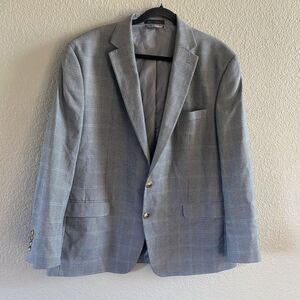 Chaps Sports Coat Mens 46R Blue  Houndstooth Viscose Stretch Preppy Blazer